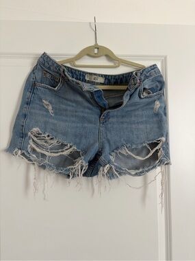Topshop Mom Distressed Light Blue Denim Cutoff Shorts